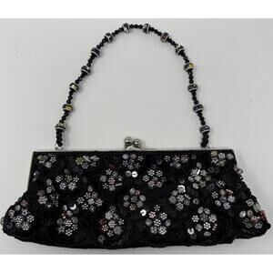 Evening Bag Black Clutch Purse Handbag w Crossbody Chained Strap & Handle